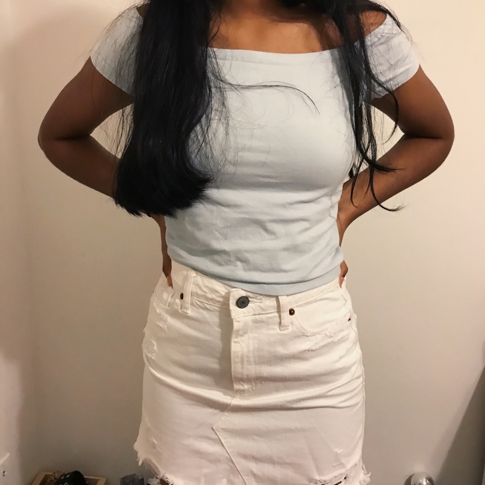 light blue off the shoulder top